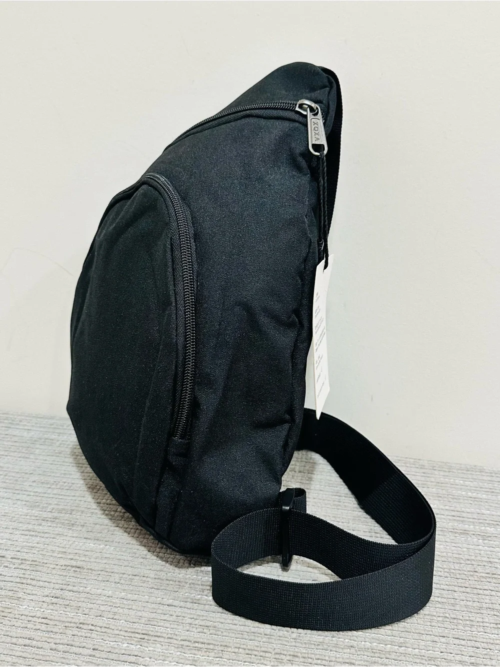 XOXA Minimalist Black Canvas Sling Bag Crossbody Teardrop Backpack Casual Travel